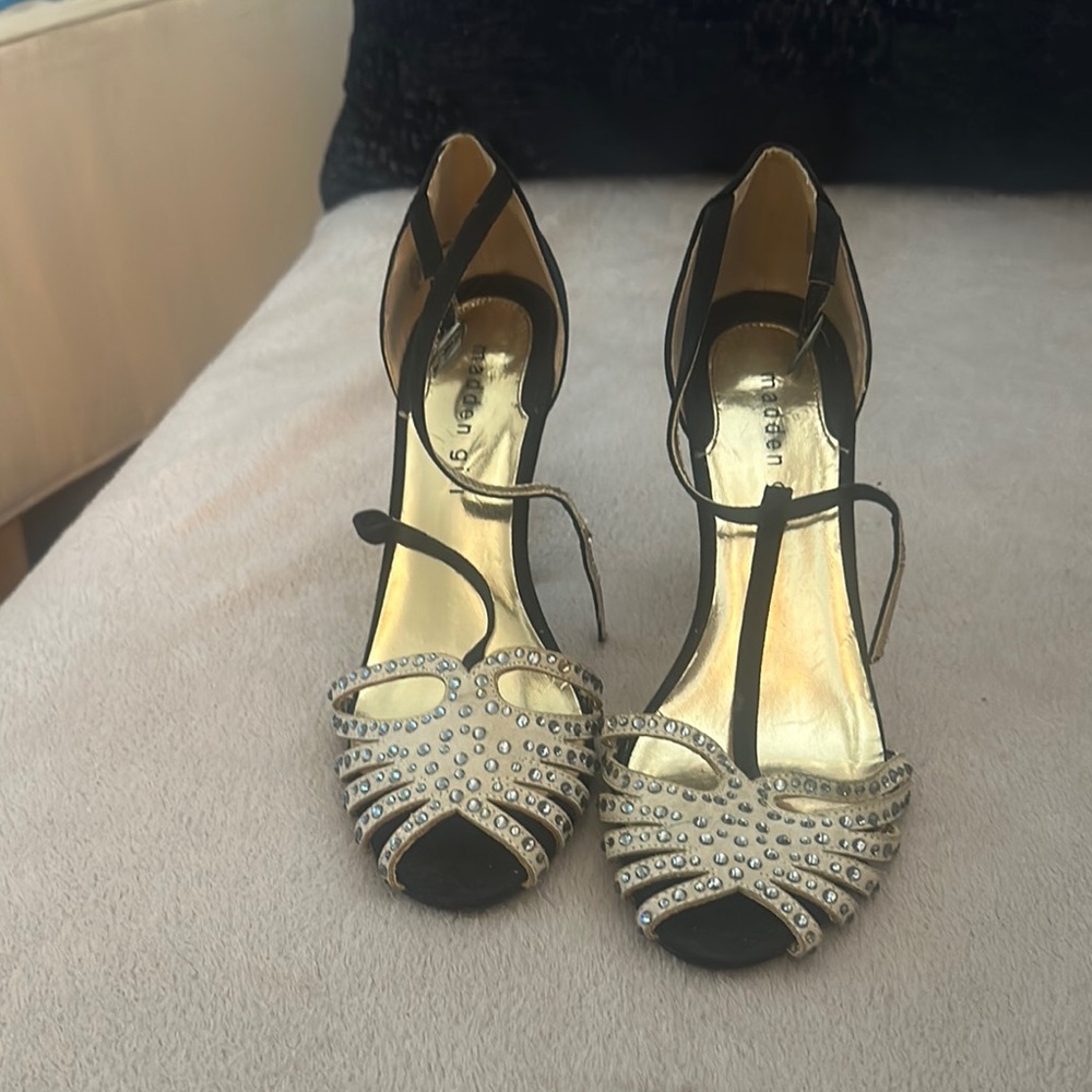 Steve Madden Black and Gold Studded Heels